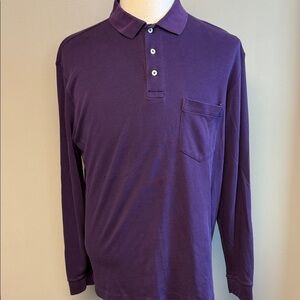 Lands’ End Men’s Long Sleeve Polo Shirt Purple Pima Cotton Size L
